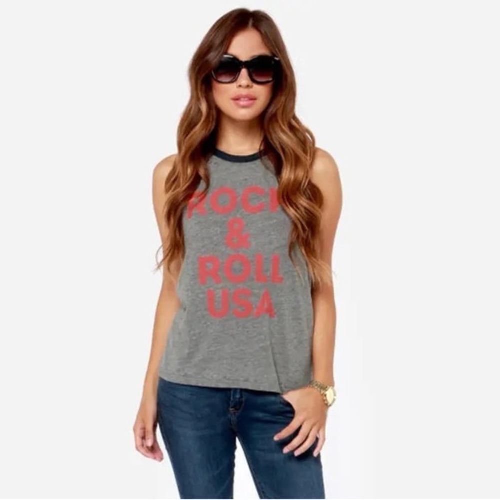 NWOT Chaser Tank Top Rock And Roll USA Burnout Gray Racerback